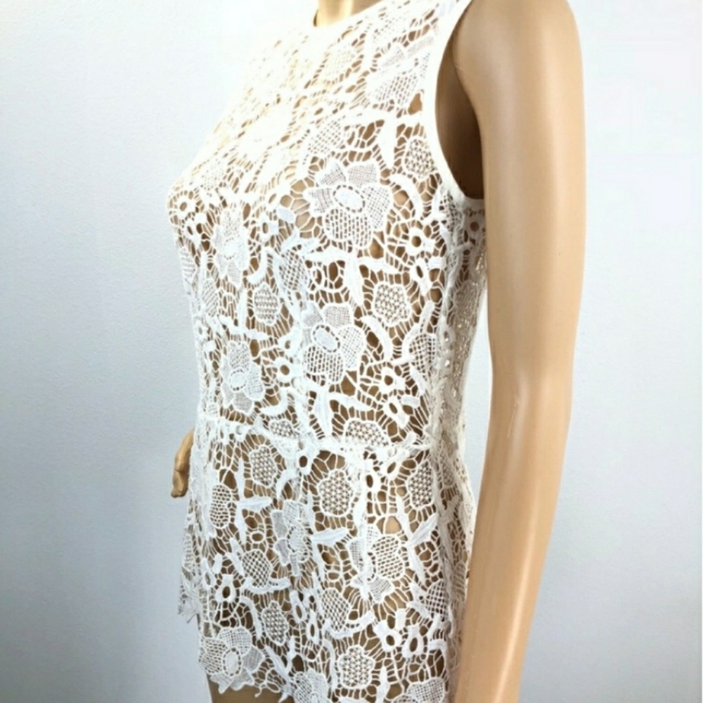 CAbi Style #800 Needlepoint Lace Peplum Shell Top